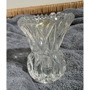 Vintage PRINCESS HOUSE Heavy Clear Cut Crystal Glass 3.75" BUD VASE Sawtooth Rim